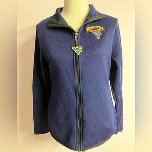 Women’s WVU Mountaineers Zip Up Sweater, Large (12-14), Navy Blue/Gold